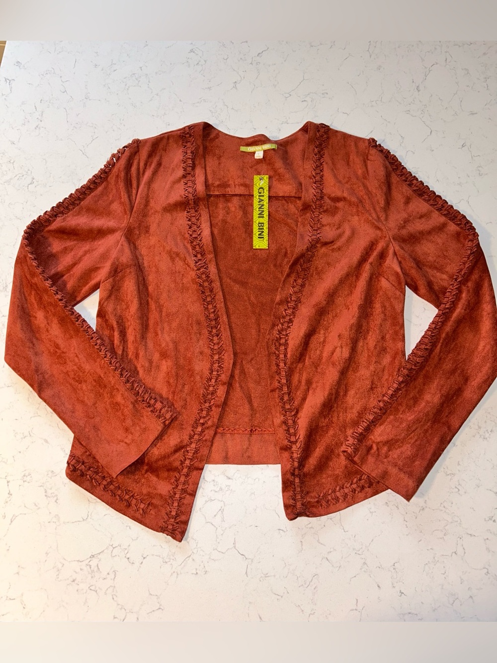 NWT Gianni Bini Boho Vegan Suede Blazer with Braided Accents - Picture 2 of 15